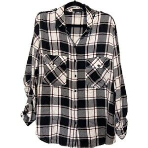 Sanctuary Women's Boyfriend Snap Up Black White Red Check Plaid‎ Shirt M